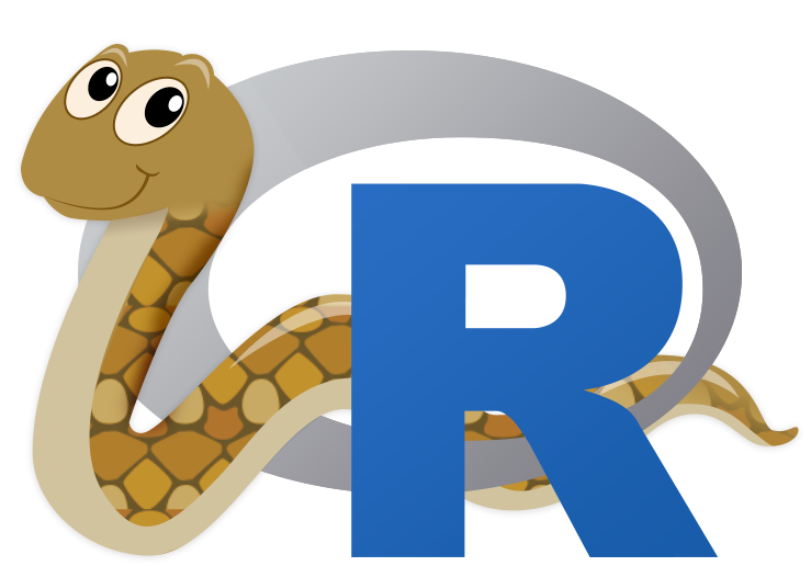 Reticulate logo - cartoon Python + R